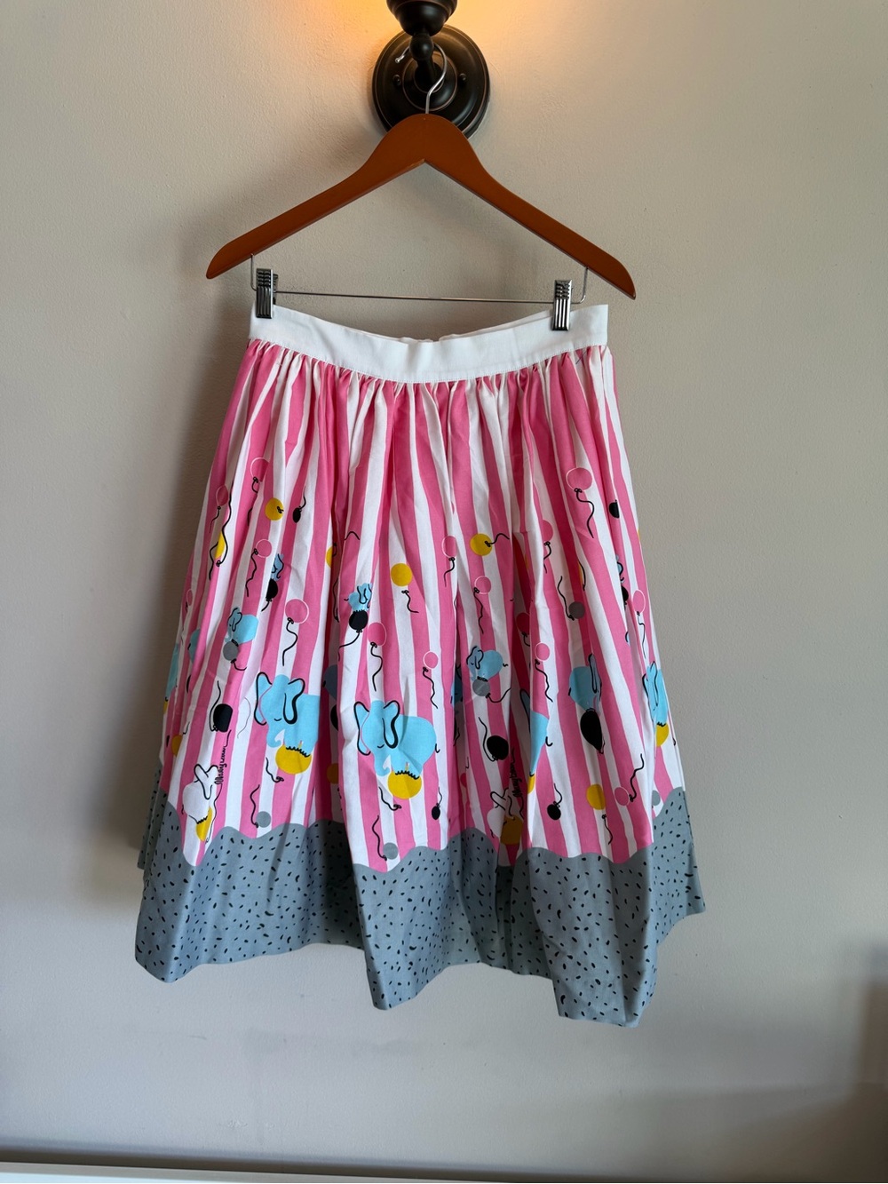 Magic of Mary Blair Pinup Couture Pink Stripe Elephant Balloon Skirt Large